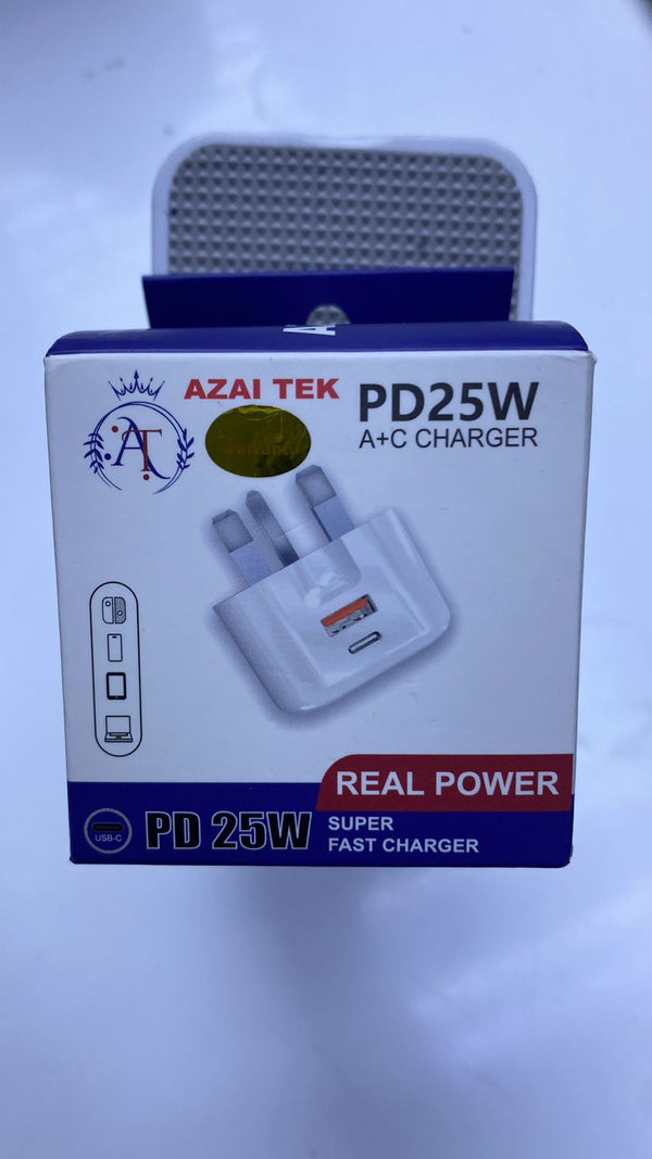 PD-25 Watt U.K ,Super Fast charger with Two ports , USB+Type-C